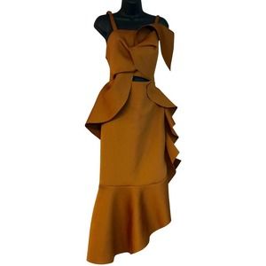 La Patean Brown Poly Blend Dress S